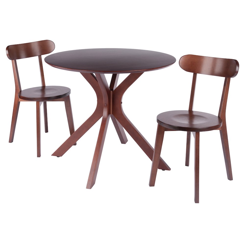 Lexa Dining Table with Splayed Legs, Walnut Finish with 2 Pauline Dining Chairs. Picture 1