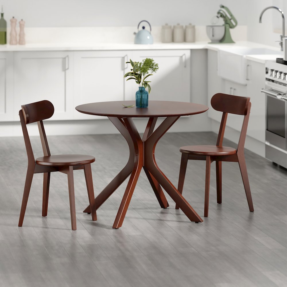 Lexa Dining Table with Splayed Legs, Walnut Finish with 2 Pauline Dining Chairs. Picture 3