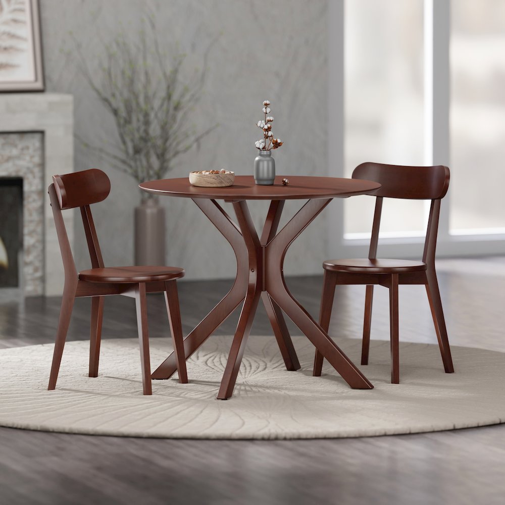 Lexa Dining Table with Splayed Legs, Walnut Finish with 2 Pauline Dining Chairs. Picture 4