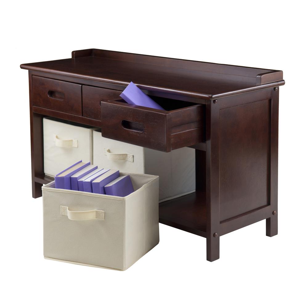 Adriana 4pc Storage Bench Set with 3 Foldable Beige Fabric Baskets. Picture 5