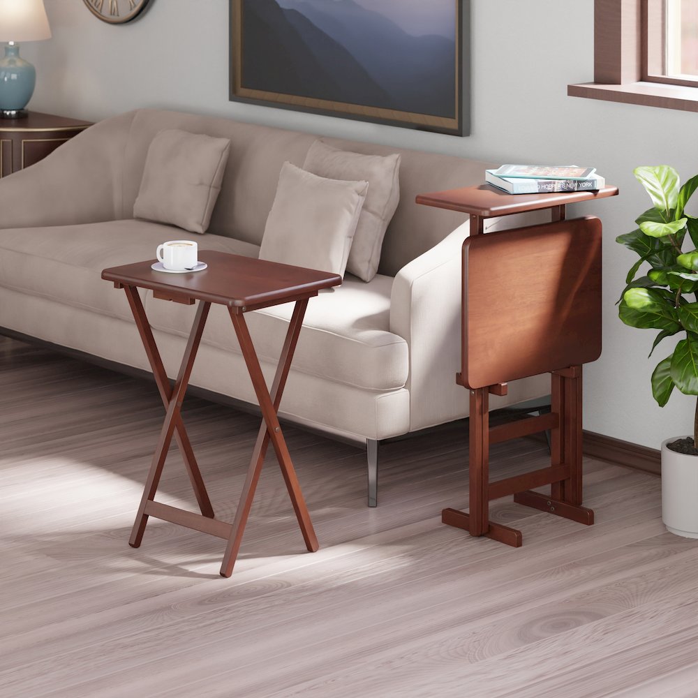 Riley 3-Pc Set Snack Table, Walnut Finish. Picture 7