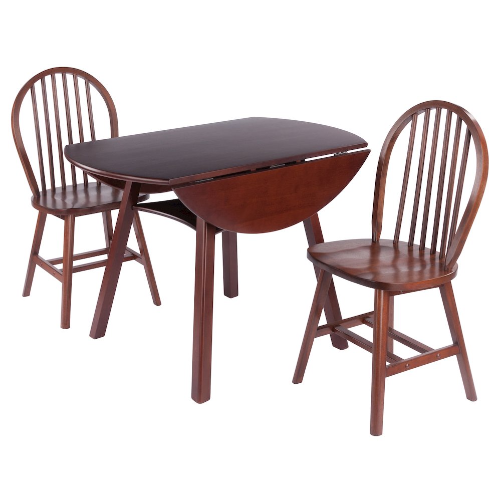 Marbelle 3-Pc Drop Leaf Dining Table with 2 Windsor Chairs, Walnut. Picture 2