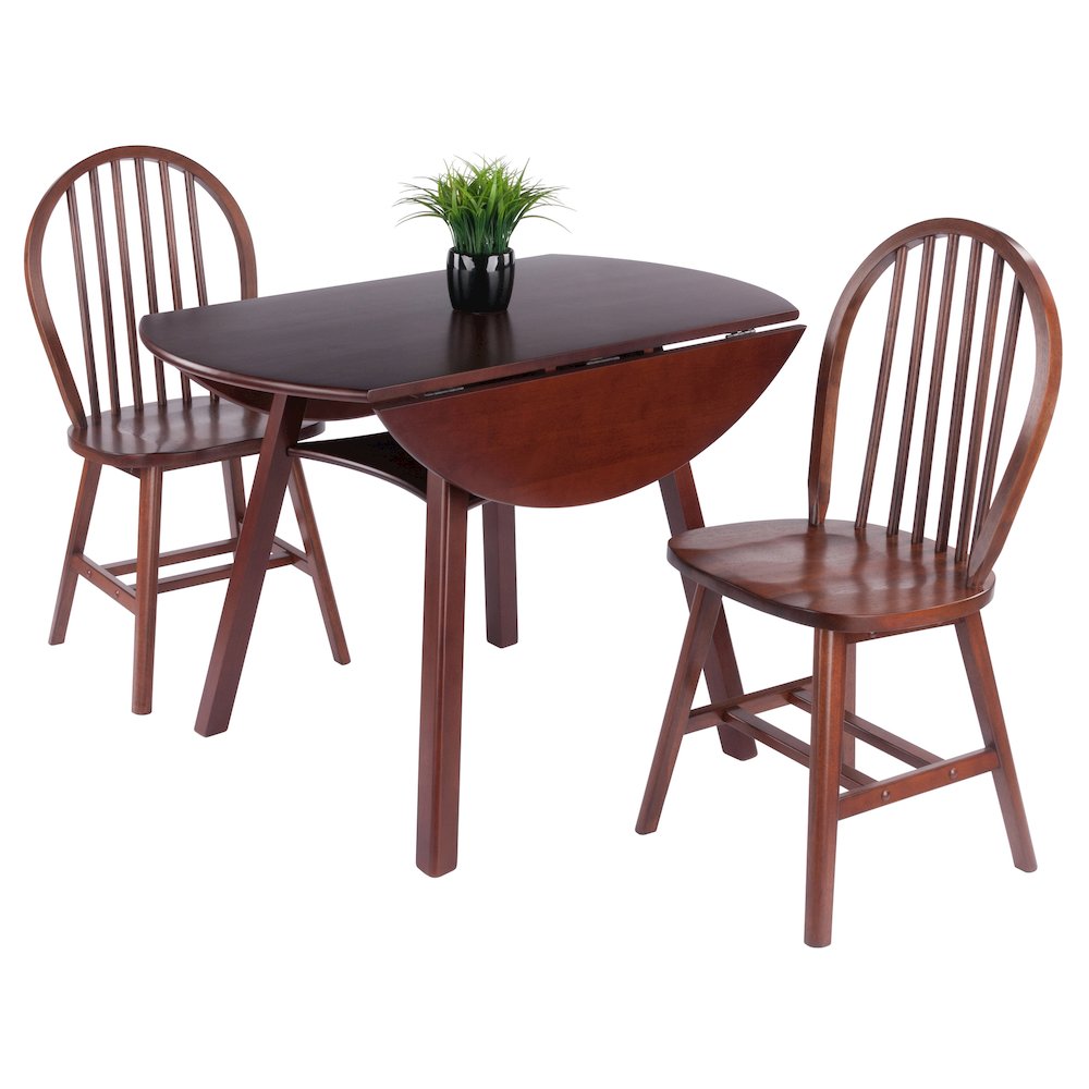 Marbelle 3-Pc Drop Leaf Dining Table with 2 Windsor Chairs, Walnut. Picture 3