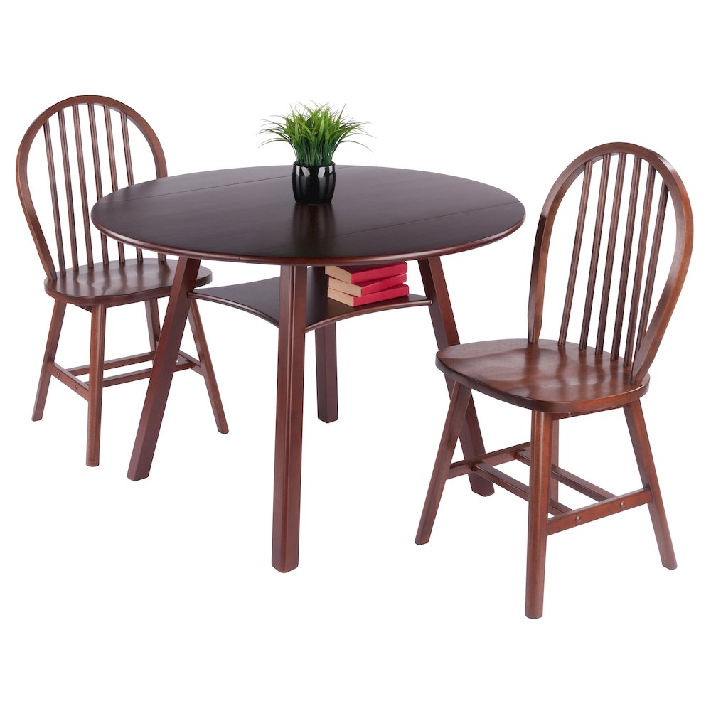 Marbelle 3-Pc Drop Leaf Dining Table with 2 Windsor Chairs, Walnut. Picture 4