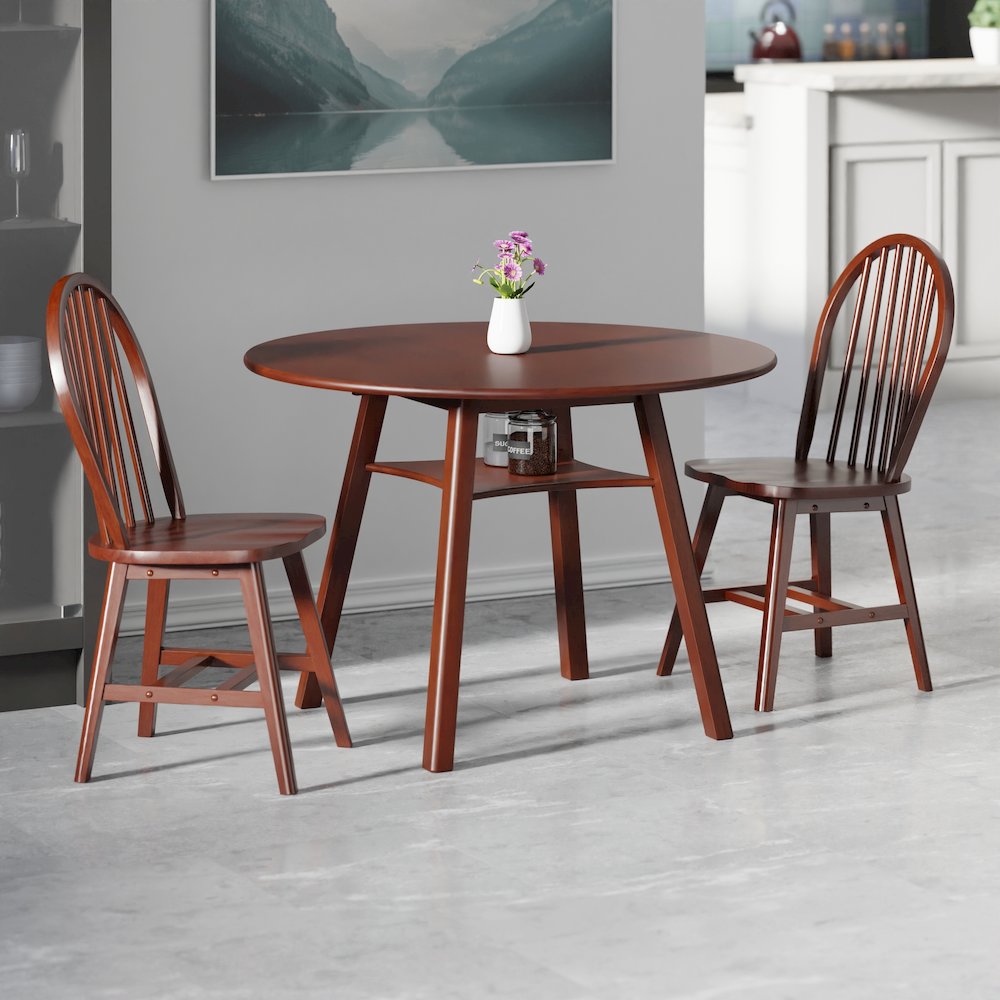Marbelle 3-Pc Drop Leaf Dining Table with 2 Windsor Chairs, Walnut. Picture 5
