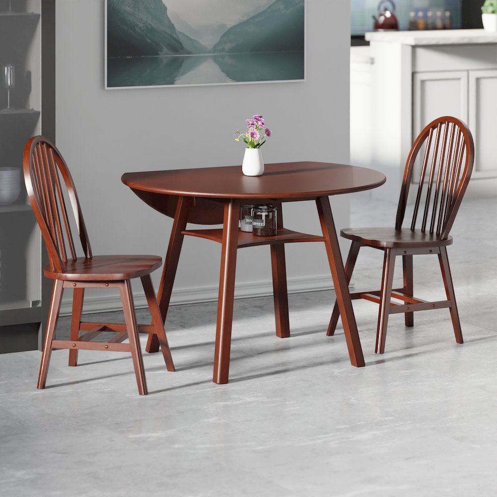 Marbelle 3-Pc Drop Leaf Dining Table with 2 Windsor Chairs, Walnut. Picture 6