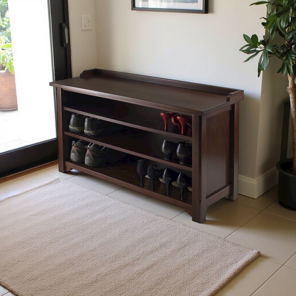Antique Walnut Entryway Bench with Shoe Storage – Compact & Functional. Picture 3