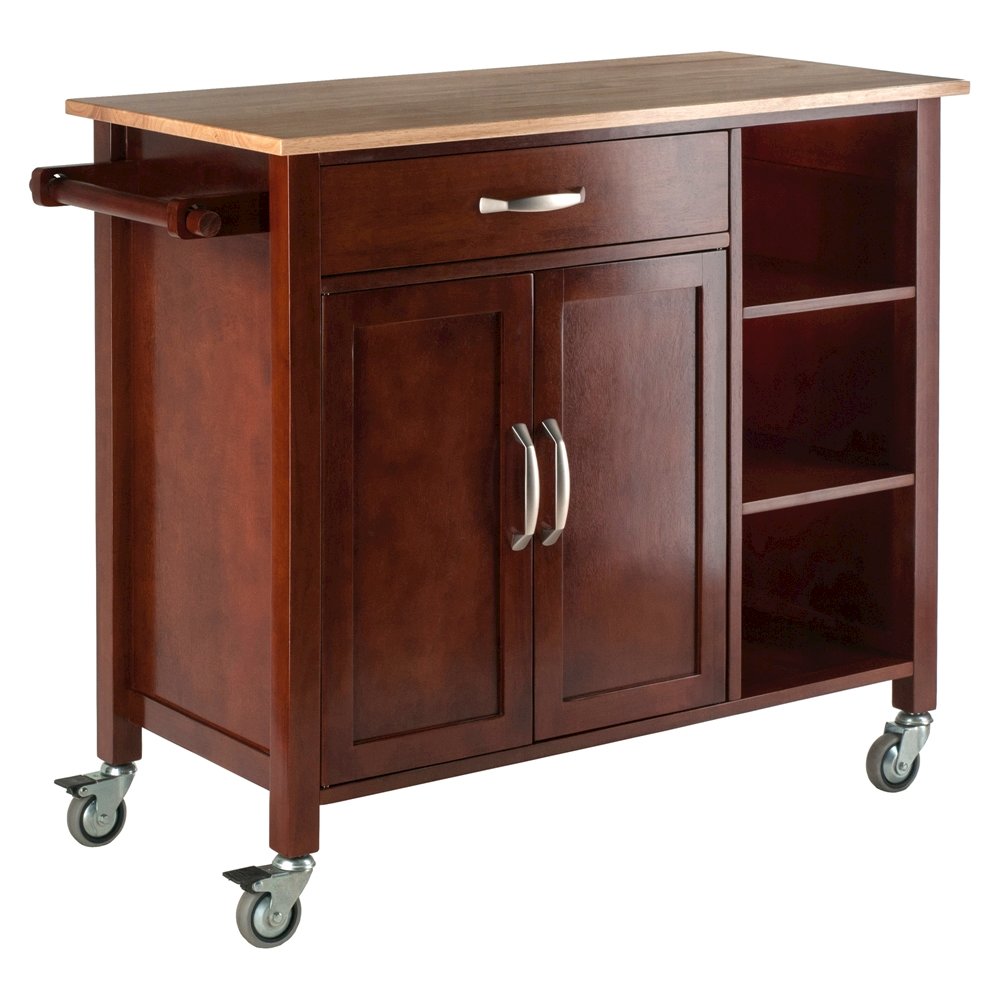 Walnut Kitchen Cart – Rolling Kitchen Island on Wheels with Storage. Picture 1