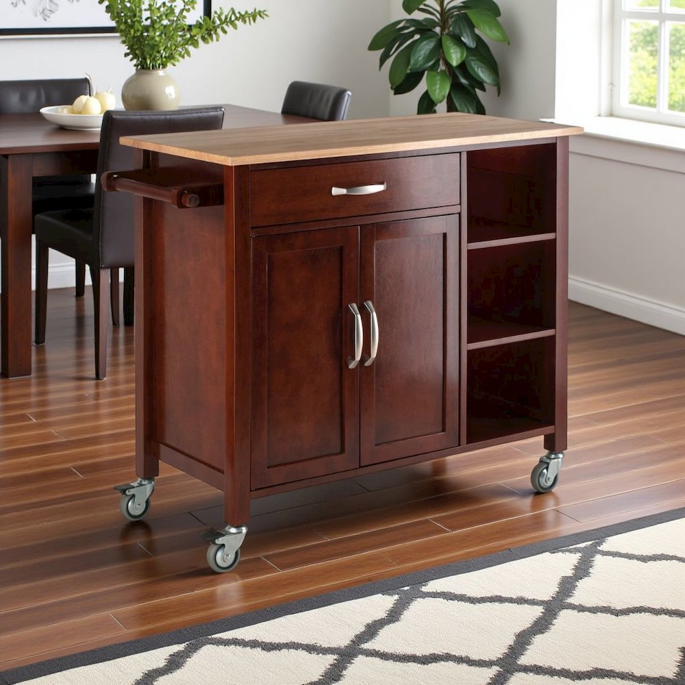 Walnut Kitchen Cart – Rolling Kitchen Island on Wheels with Storage. Picture 3