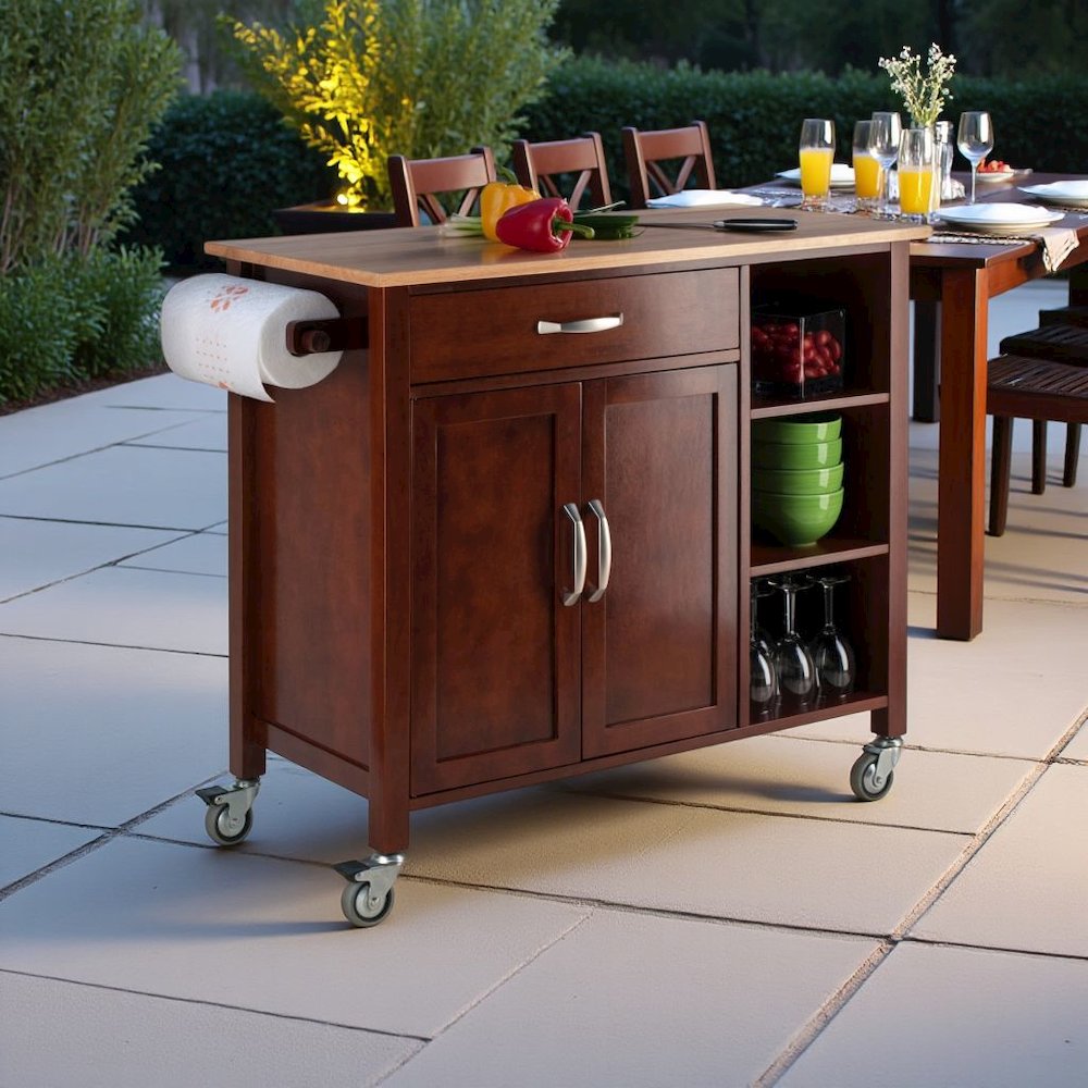 Walnut Kitchen Cart – Rolling Kitchen Island on Wheels with Storage. Picture 4