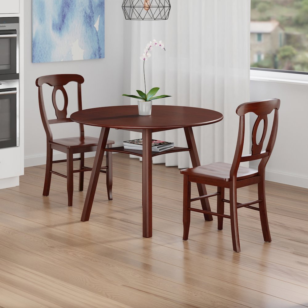 Marbelle Table 3-Pc Drop Leaf Dining Table with 2 Renaissance Chairs, Walnut. Picture 5