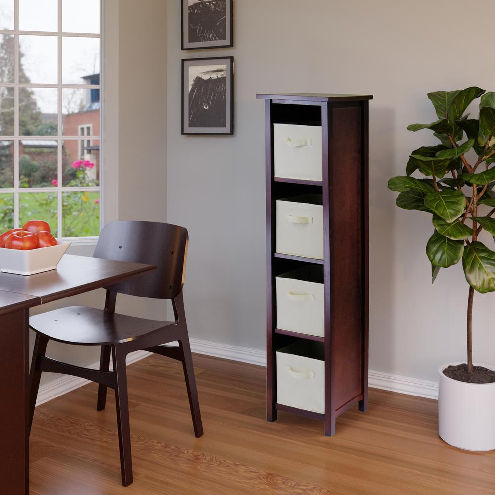 Verona 4-Section N Storage Shelf with 4 Foldable Beige Color Fabric Baskets. Picture 4