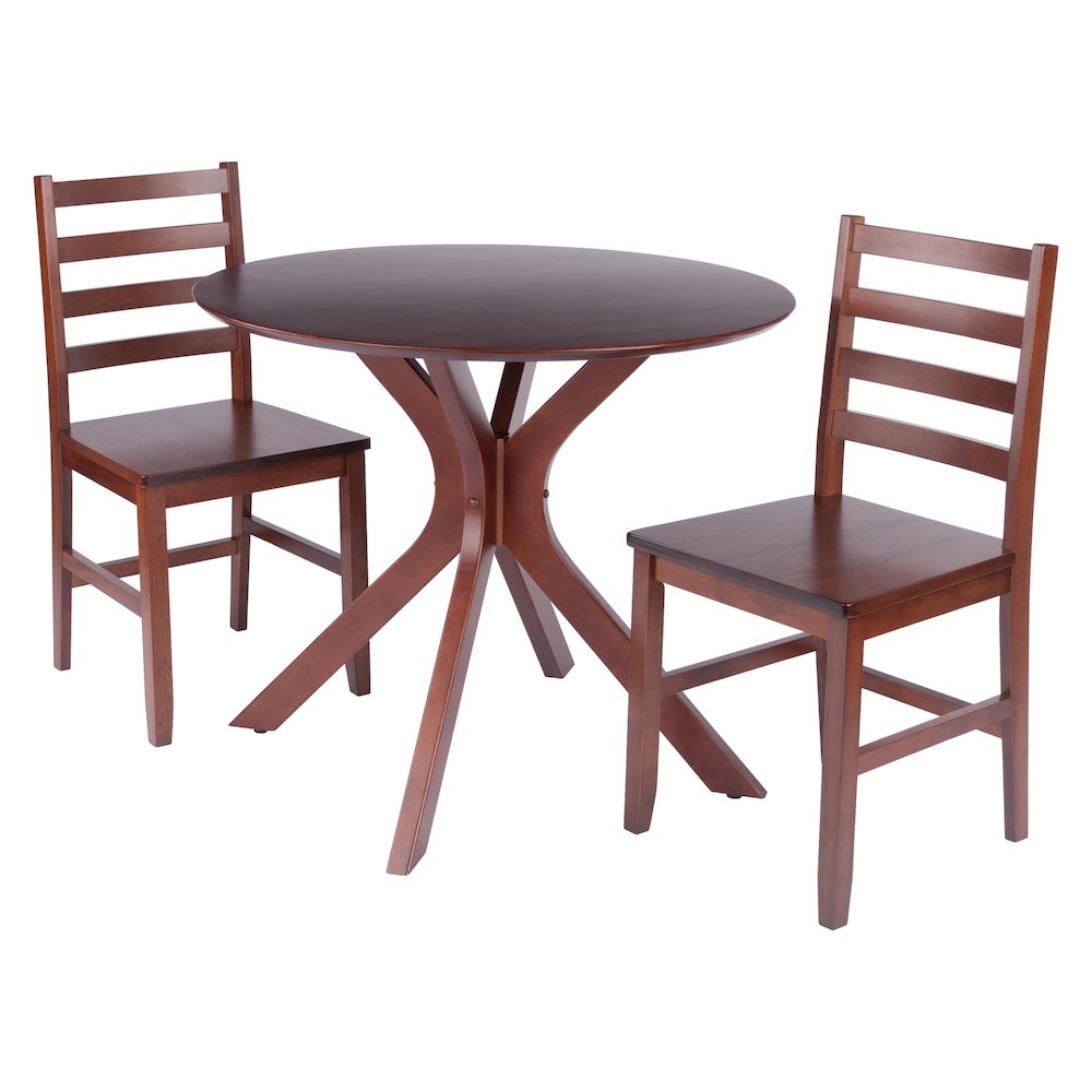 Lexa Dining Table with Splayed Legs, Walnut Finish with 2 Hamilton Dining Chairs. Picture 1