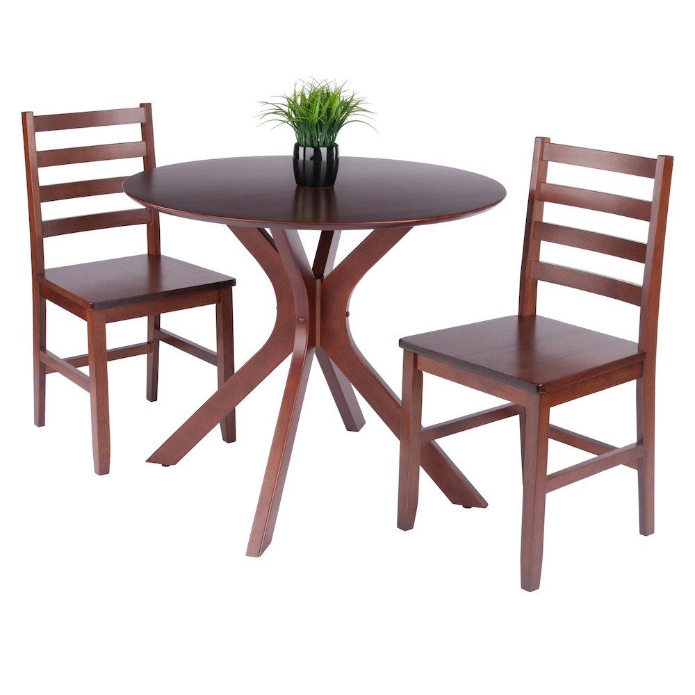 Lexa Dining Table with Splayed Legs, Walnut Finish with 2 Hamilton Dining Chairs. Picture 2