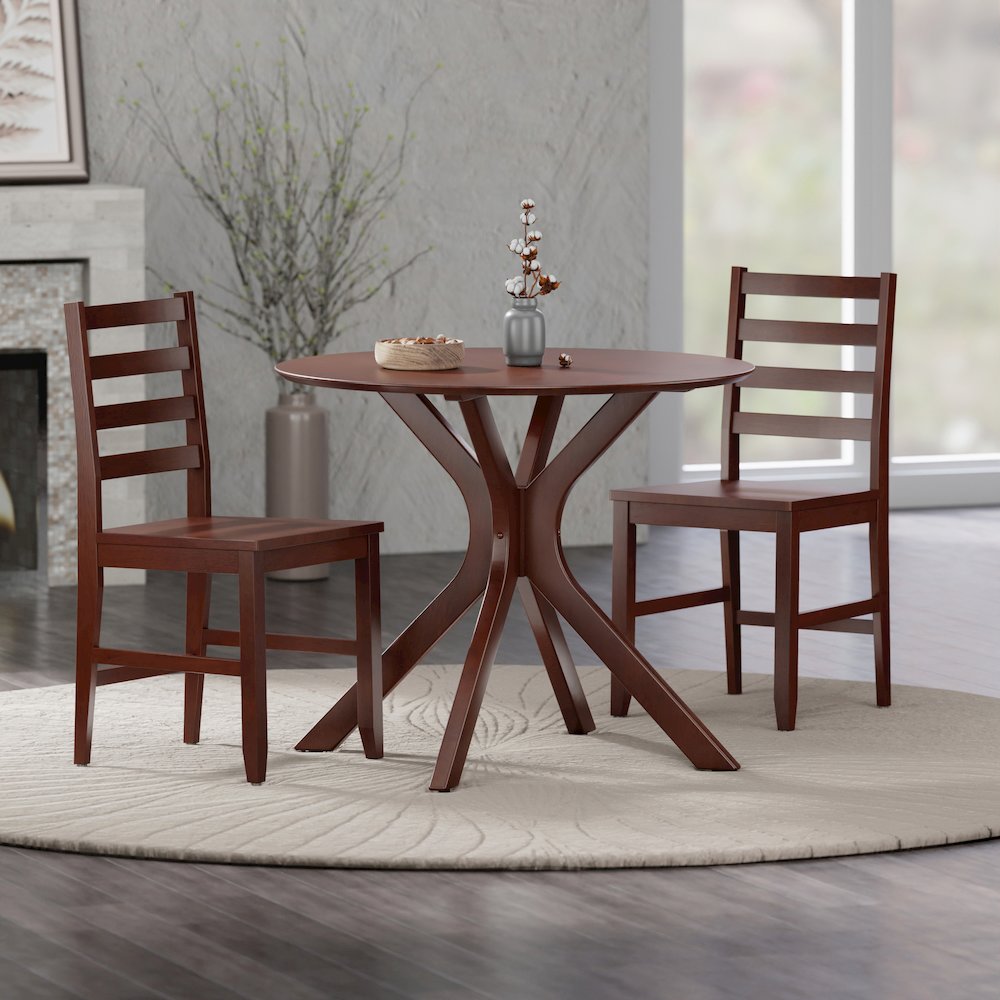 Lexa Dining Table with Splayed Legs, Walnut Finish with 2 Hamilton Dining Chairs. Picture 3