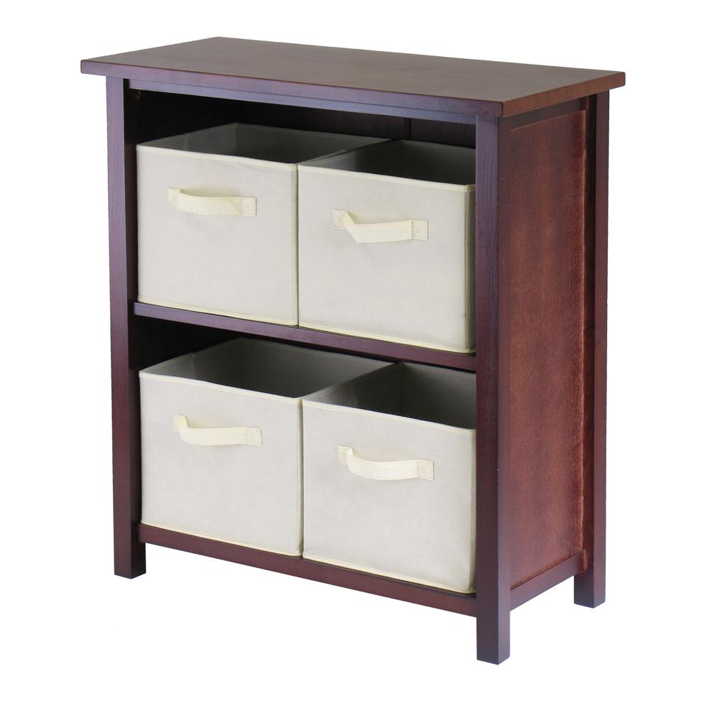Verona 2-Section M Storage Shelf with 4 Foldable Beige Fabric Baskets. Picture 3
