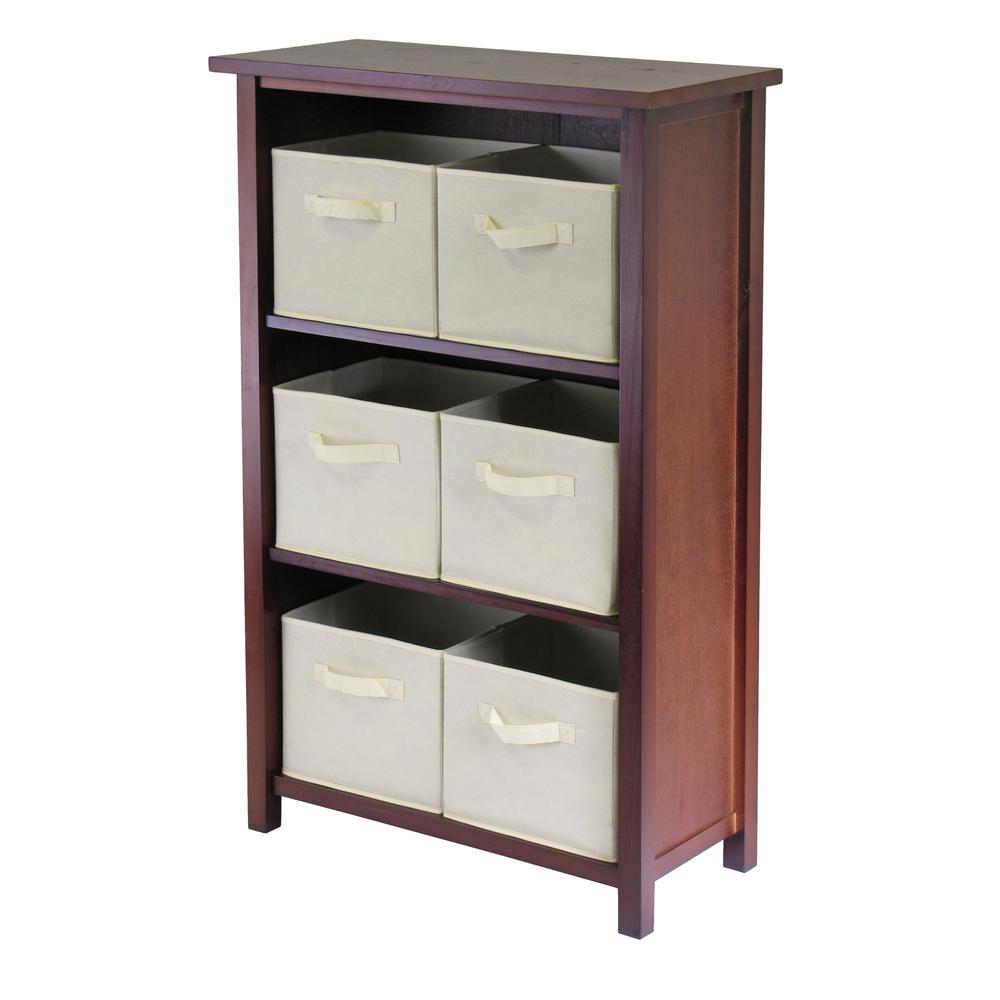 Verona 3- Section M Storage Shelf with 6 Foldable Beige Color Fabric Baskets. Picture 1
