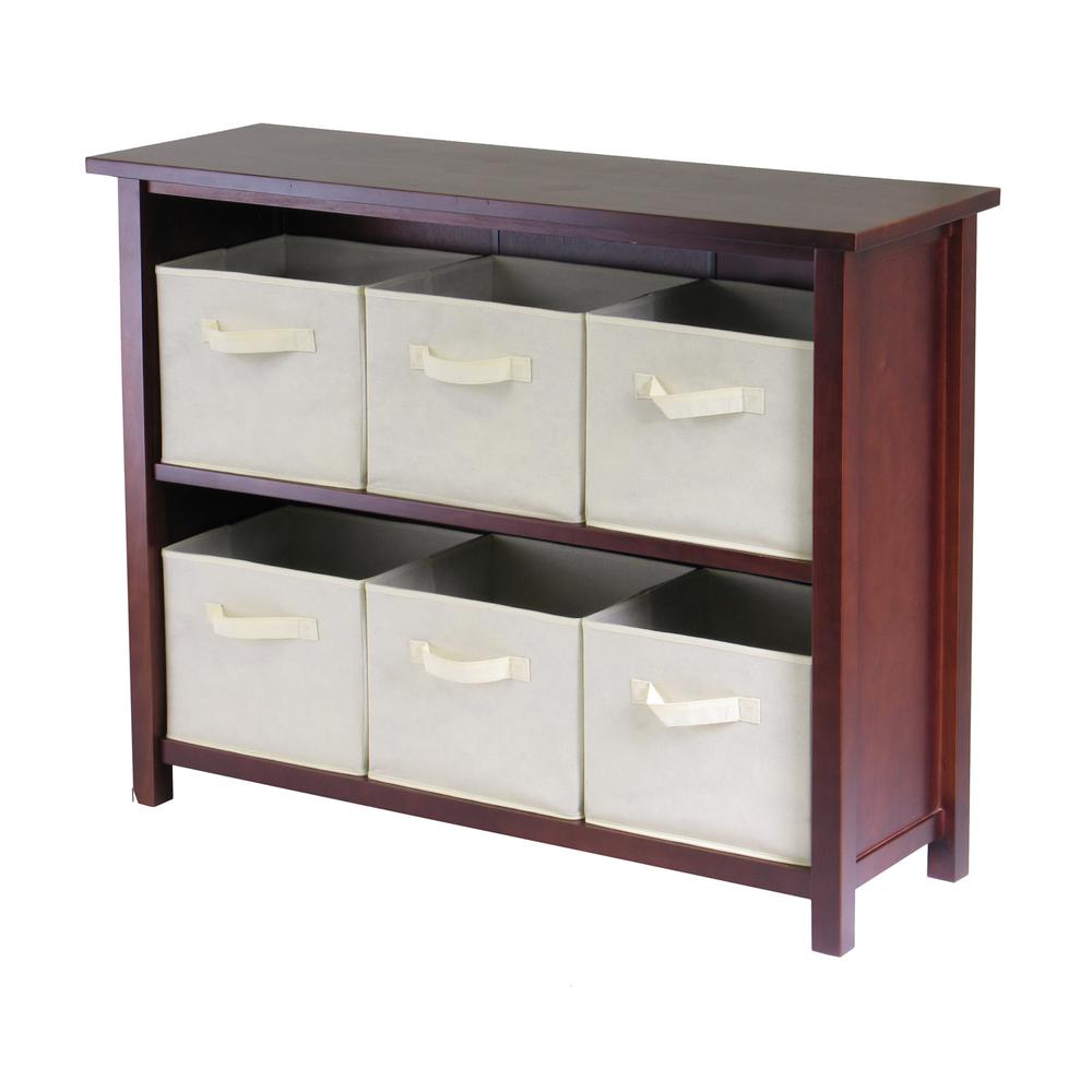 Verona 2-Section W Storage Shelf with 6 Foldable Beige Fabric Baskets. Picture 1