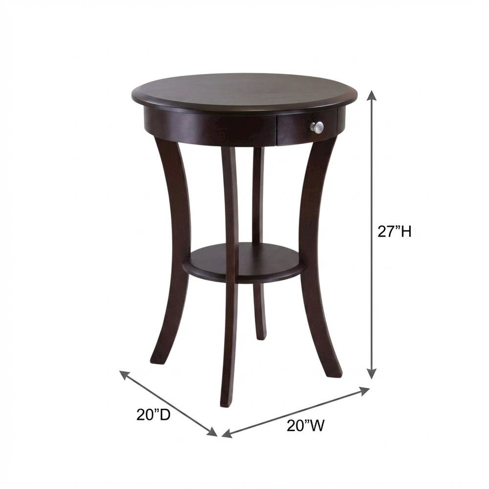 Round Accent Table, Brown, Drawer, Round Shelf, End Table. Picture 7
