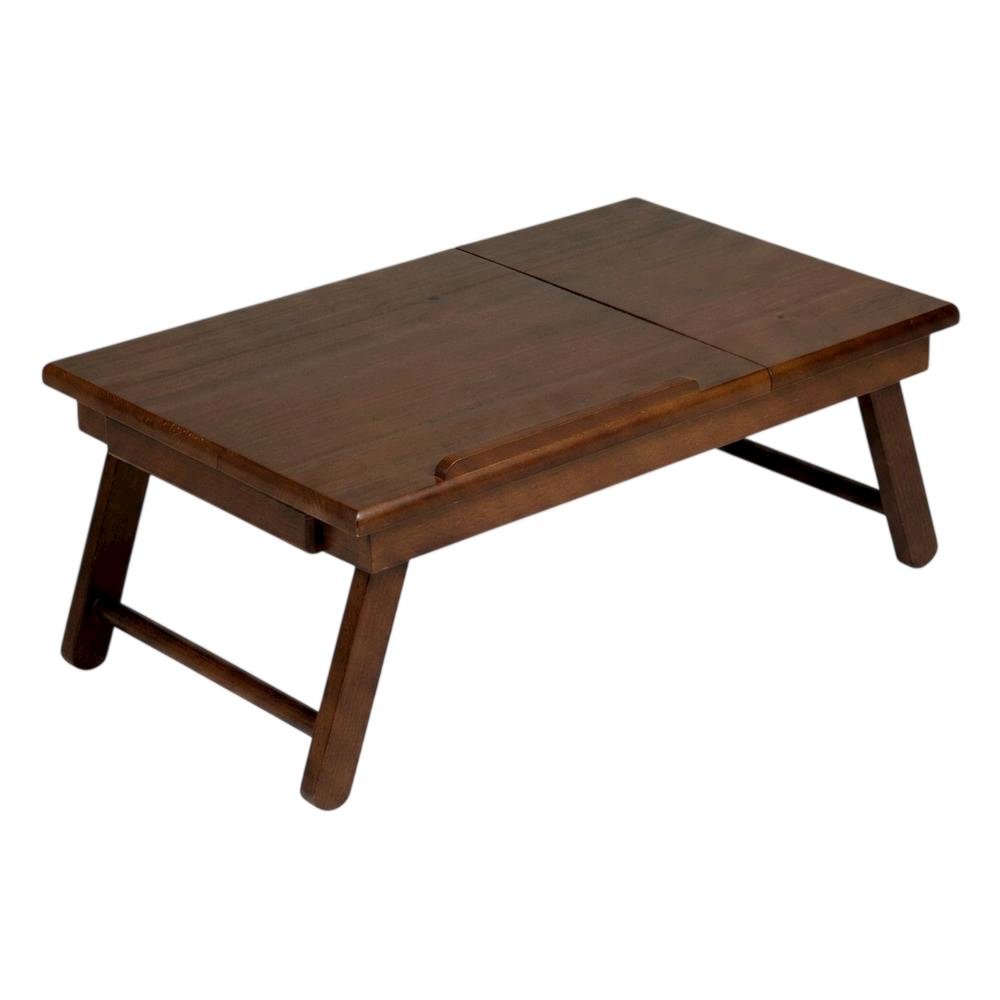 Flip Top Lap Desk, Foldable Legs, Tilting Surface, Storage Drawer, Brown. Picture 1