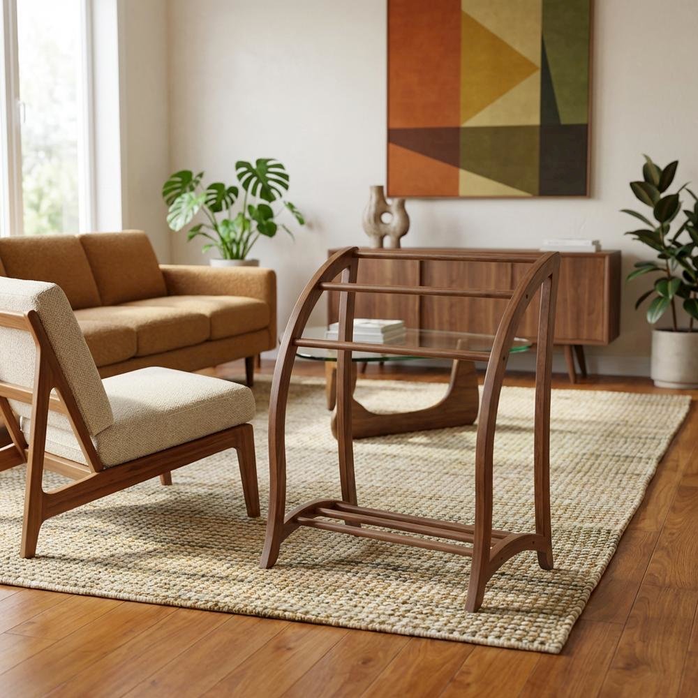 Solid Wood Blanket Rack Stand, Living Room Blanket Holder In Walnut Finish. Picture 2
