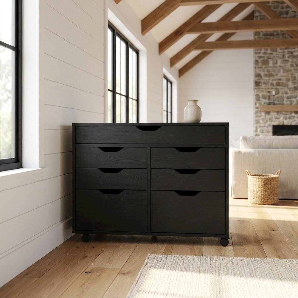 Composite Wood Buffet Cabinet with Open Shelves for Kitchen or Pantry, Black. Picture 2