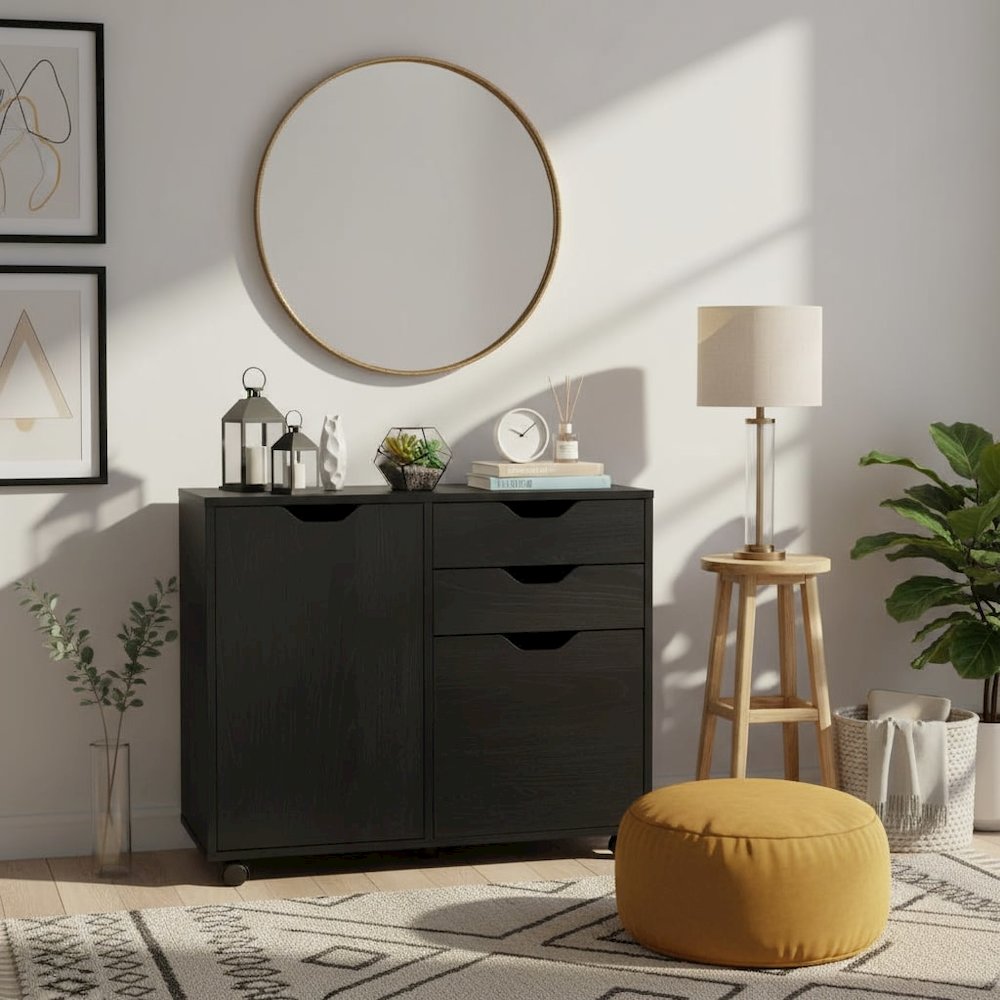 2 Section Mobile Cabinet, Black, 3 Drawers, File Storage, Casters. Picture 3