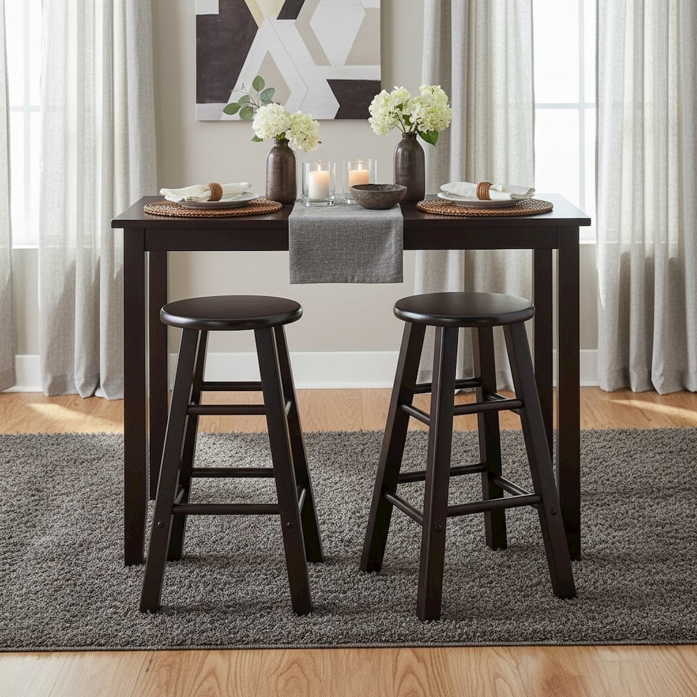 2-Piece Counter Stool Set, Round Seat, Solid Wood, Espresso Finish. Picture 3