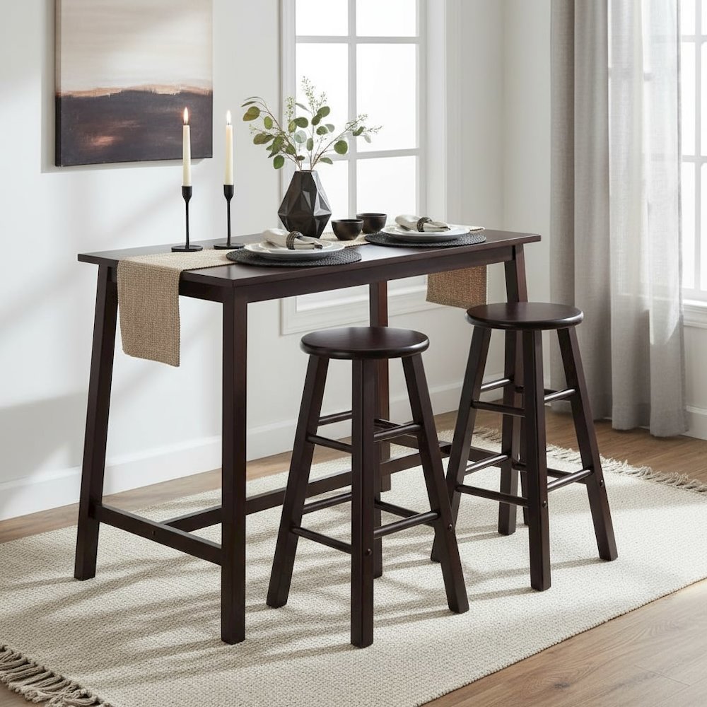 2-Piece Counter Stool Set, Round Seat, Solid Wood, Espresso Finish. Picture 2