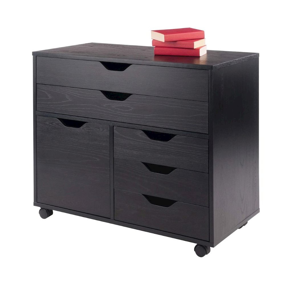 Black Office Storage Cabinet With Drawers, Storage Cabinet On Wheels. Picture 4