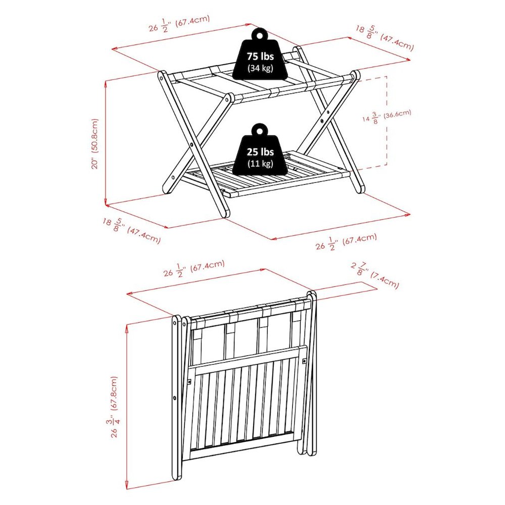 Solid Wood Luggage Rack for Guest Room with Lower Shelf in Cappuccino Finish. Picture 6