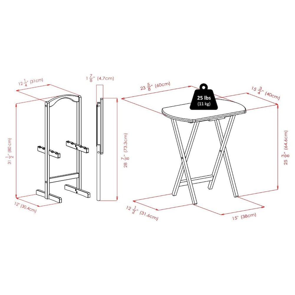 Solid Wood Brown 5 Piece TV Trays Set With 4 Folding Tables And Stand. Picture 9