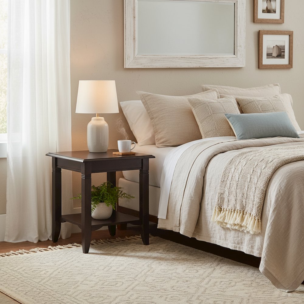 Rustic Living Room End Table Solid Wood Square End Table With Lower Shelf. Picture 2