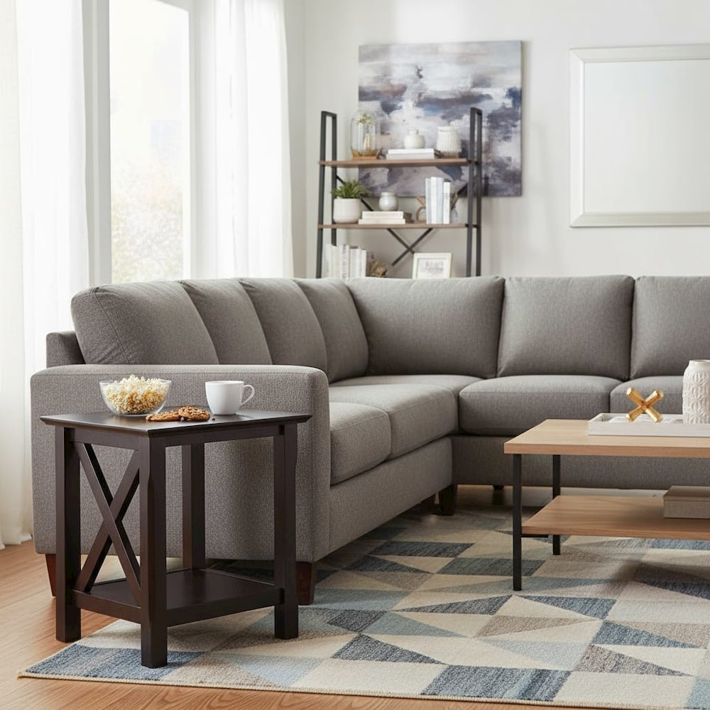 End Table, Brown X-Style Panels, Lower Shelf, Living Room Accent. Picture 3