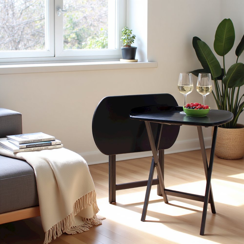 Oversize Solid Wood TV Trays Set Of 2 Folding Snack Tables In Rich Coffee Finish. Picture 3
