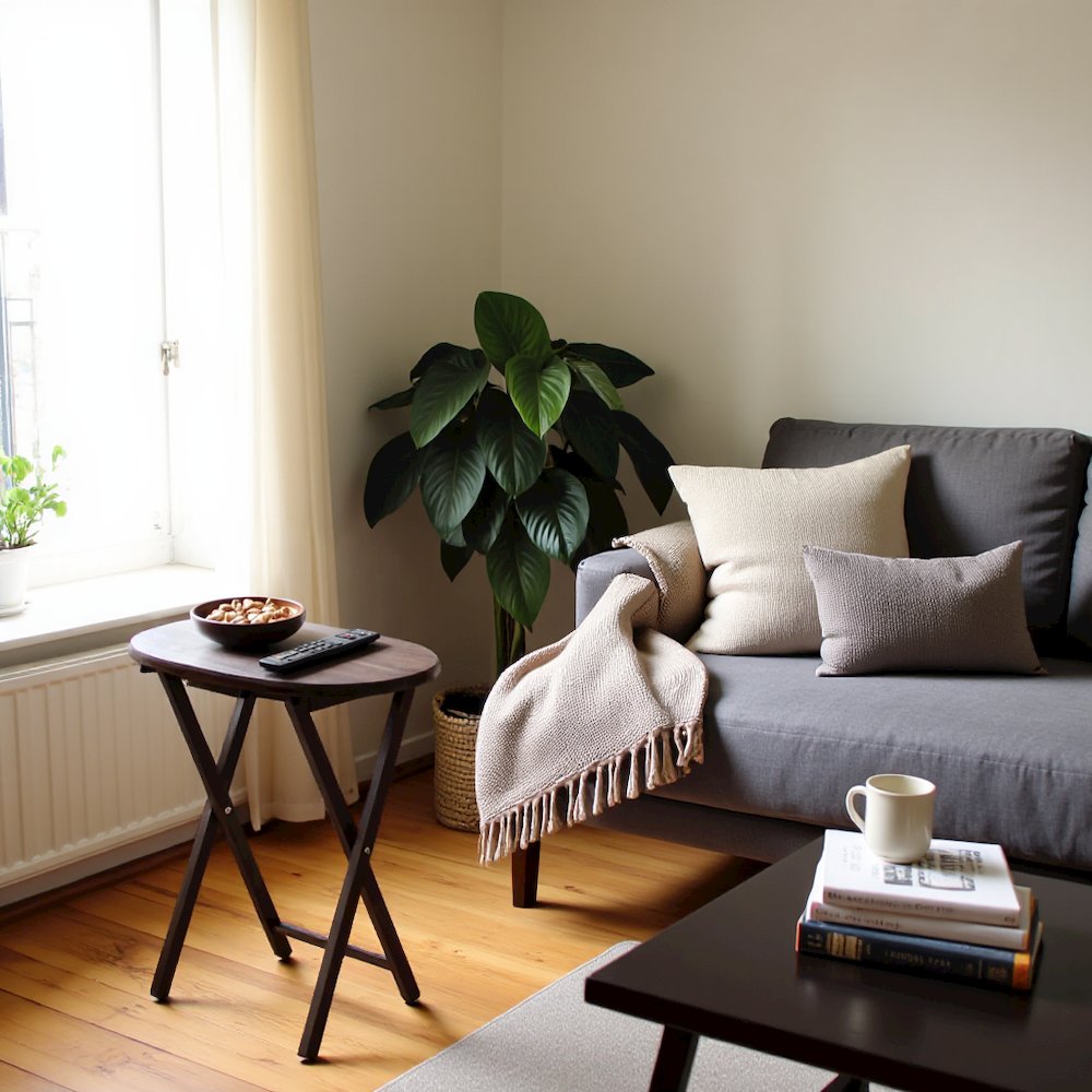 Solid Wood Brown 5 Piece TV Trays Set With 4 Folding Tables And Stand. Picture 2