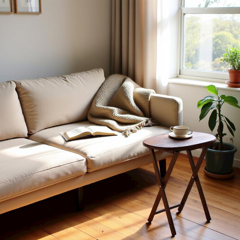 Solid Wood Brown 5 Piece TV Trays Set With 4 Folding Tables And Stand. Picture 3