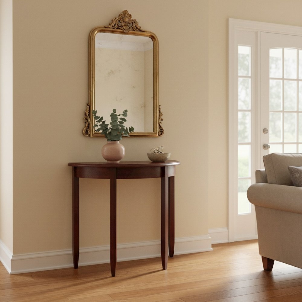 Solid Wood Half Moon Table in Antique Walnut Finish, Small Entry Table. Picture 2