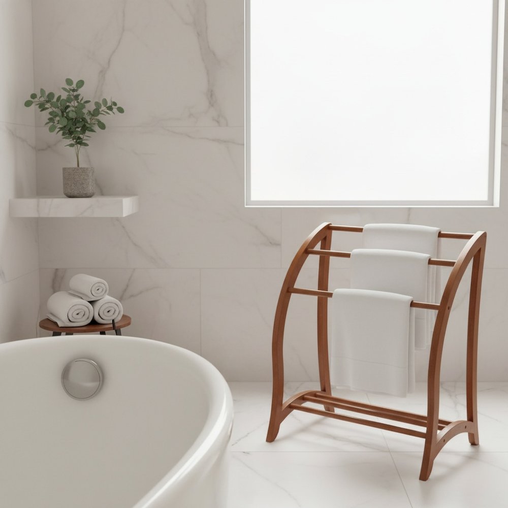 Solid Wood Blanket Rack Stand, Living Room Blanket Holder In Walnut Finish. Picture 3