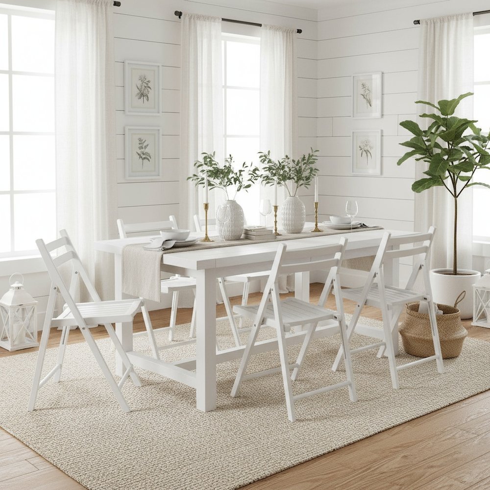 4-PC Folding Chair Set, White Solid Wood, Portable Seating. Picture 2