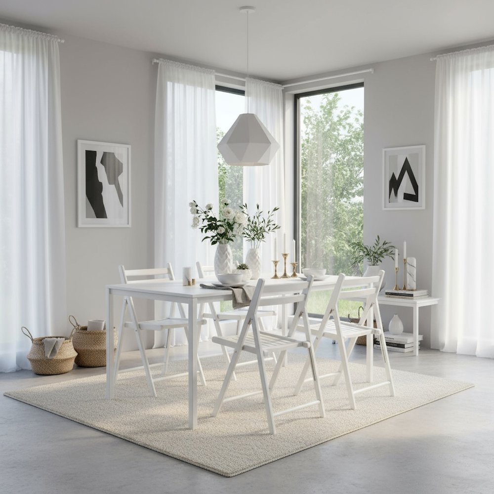 4-PC Folding Chair Set, White Solid Wood, Portable Seating. Picture 3