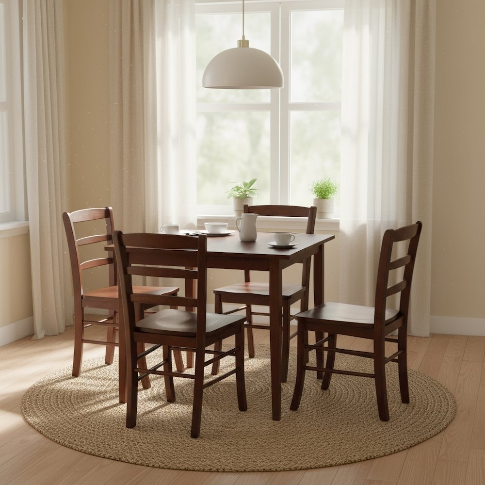 Square Dining Set, 5-Piece, 4 Ladder Back Chairs, Solid Wood. Picture 3
