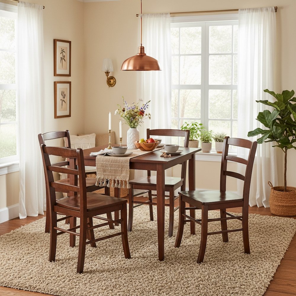 Square Dining Set, 5-Piece, 4 Ladder Back Chairs, Solid Wood. Picture 2