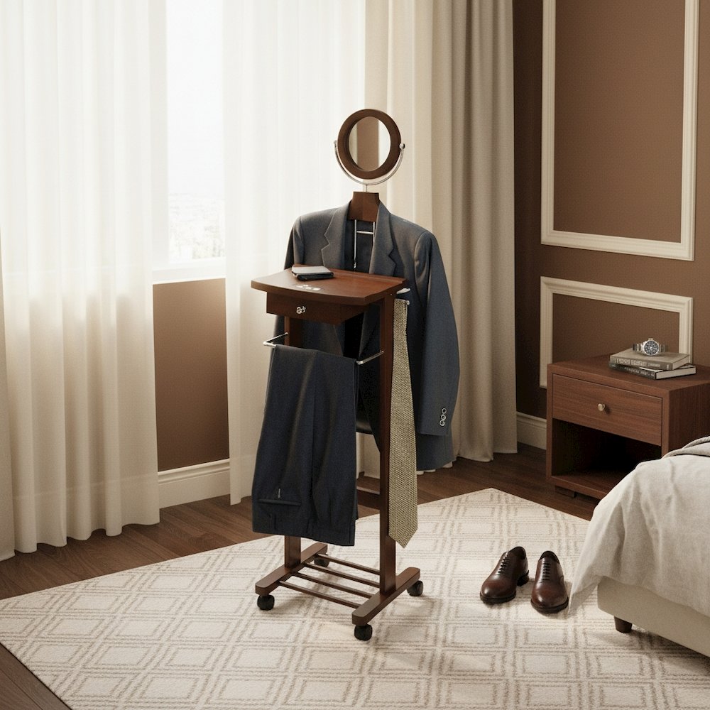 Vanity Valet Stand, Mirror Drawer Tray Hanger, Walnut Finish. Picture 2
