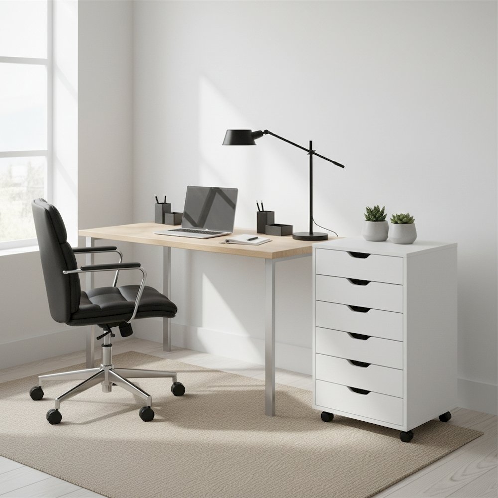 White Cabinet, 7 Drawers, Casters, Mobile Closet Organizer, Office. Picture 2