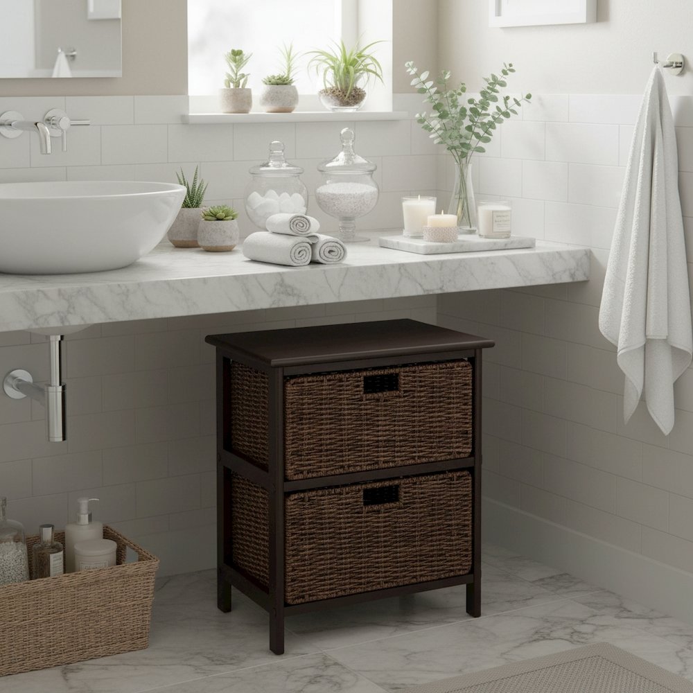 Storage Rack, 2-Tier Shelf, Two Foldable Baskets, Organizer. Picture 2