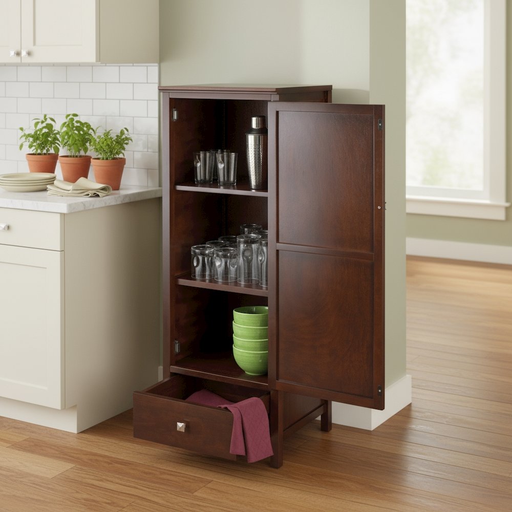 Jelly Cabinet, Storage Cupboard, Drawer, Walnut Finish. Picture 3