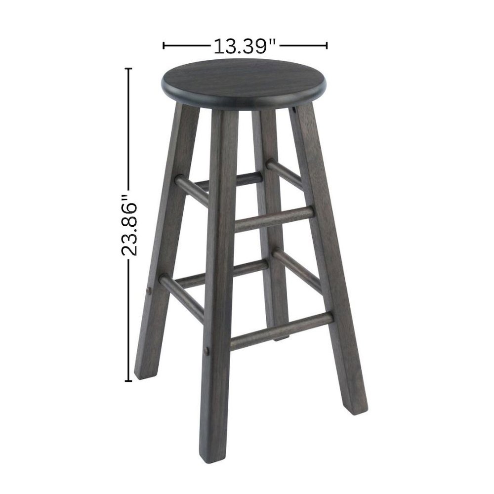 2-PC Counter Stool Set, Solid Wood, Round Seat, Squared Legs, 24 Inch Height. Picture 6