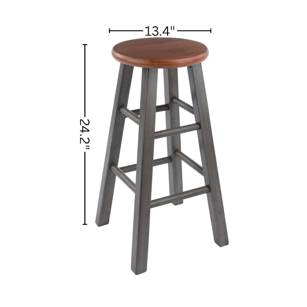 24" Solid Wood Counter Stool, Weathered Gray/Rustic Teak Finish. Picture 5