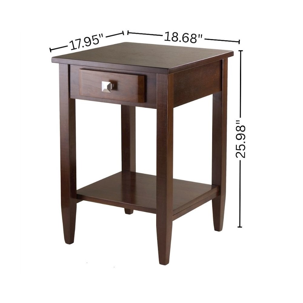 End Table with Drawer, Tapered Legs, Lower Shelf, Walnut. Picture 5